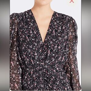 Camilla & Marc Vneck Longsleeve Puff Shoulder Blouse M Medium Floral Vesta Print